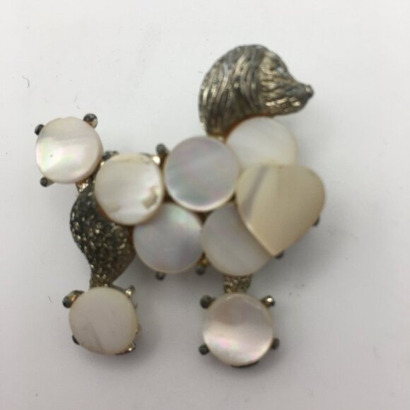 Poodle Brooch Mother Of Pearl Circles Discs Shell Pin 3D 1950s Vintage Fancy - Picture 7 of 11